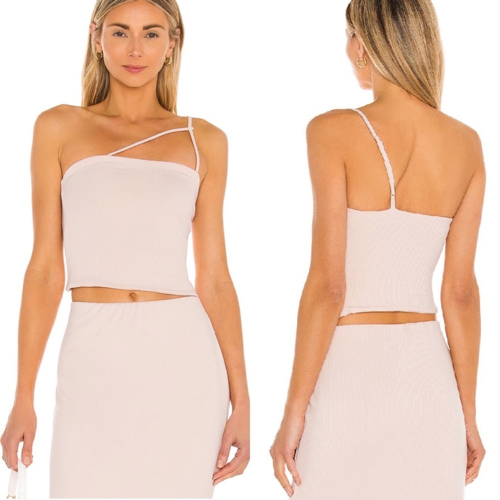 NEW AFRM Saddle One Shoulder Crop Top Revolve Size Medium Cream Tan Criss Cross